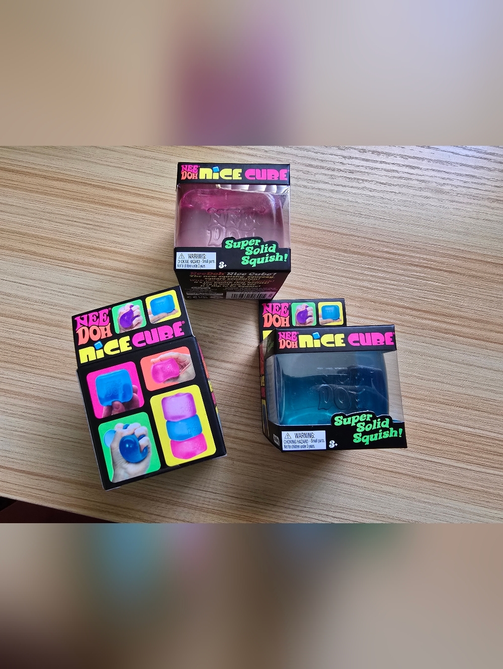 Neon Dice Cube Squishy Toy - Pink, Purple, Blue 3pack Set - Picture 2 of 3